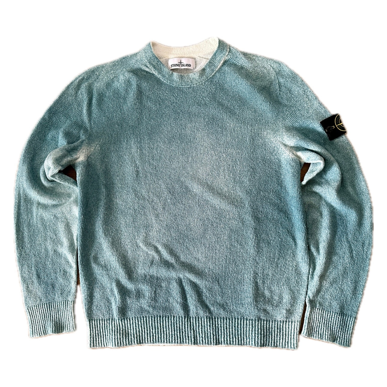 Stone Island Handsprayed Light Knit Teal Sweater - L - Made in Italy