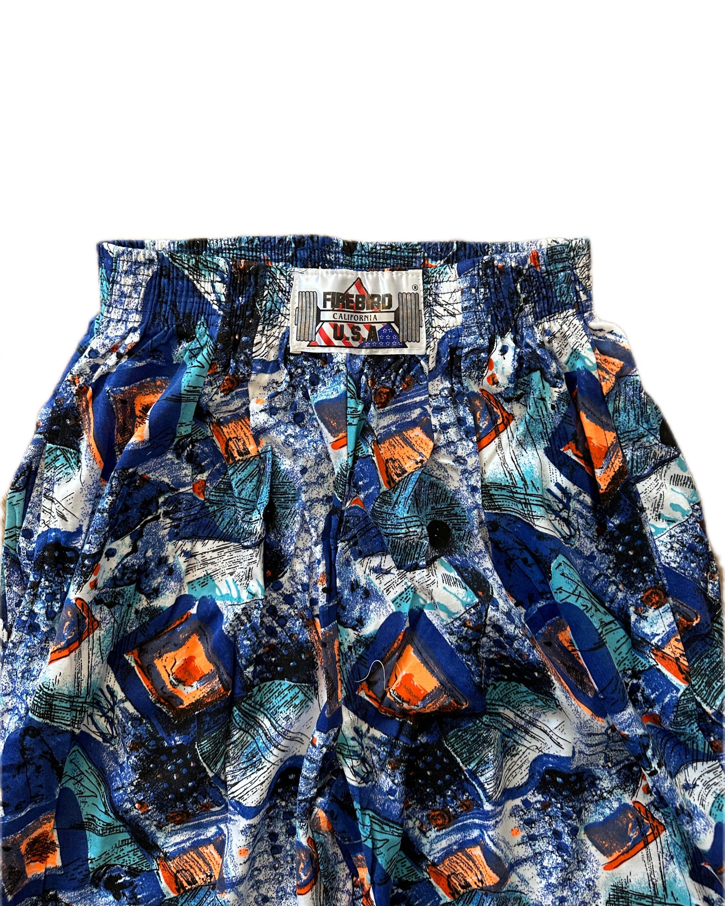 Firebird California USA Vintage 90s Bodybuilding Pants - Navy + Neon Orange Pattern