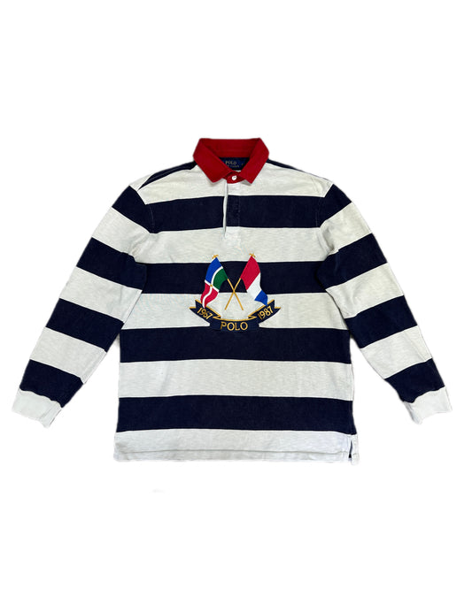Polo Ralph Lauren 1987 Cross Flags Stripes Longsleeve Polo Shirt - M