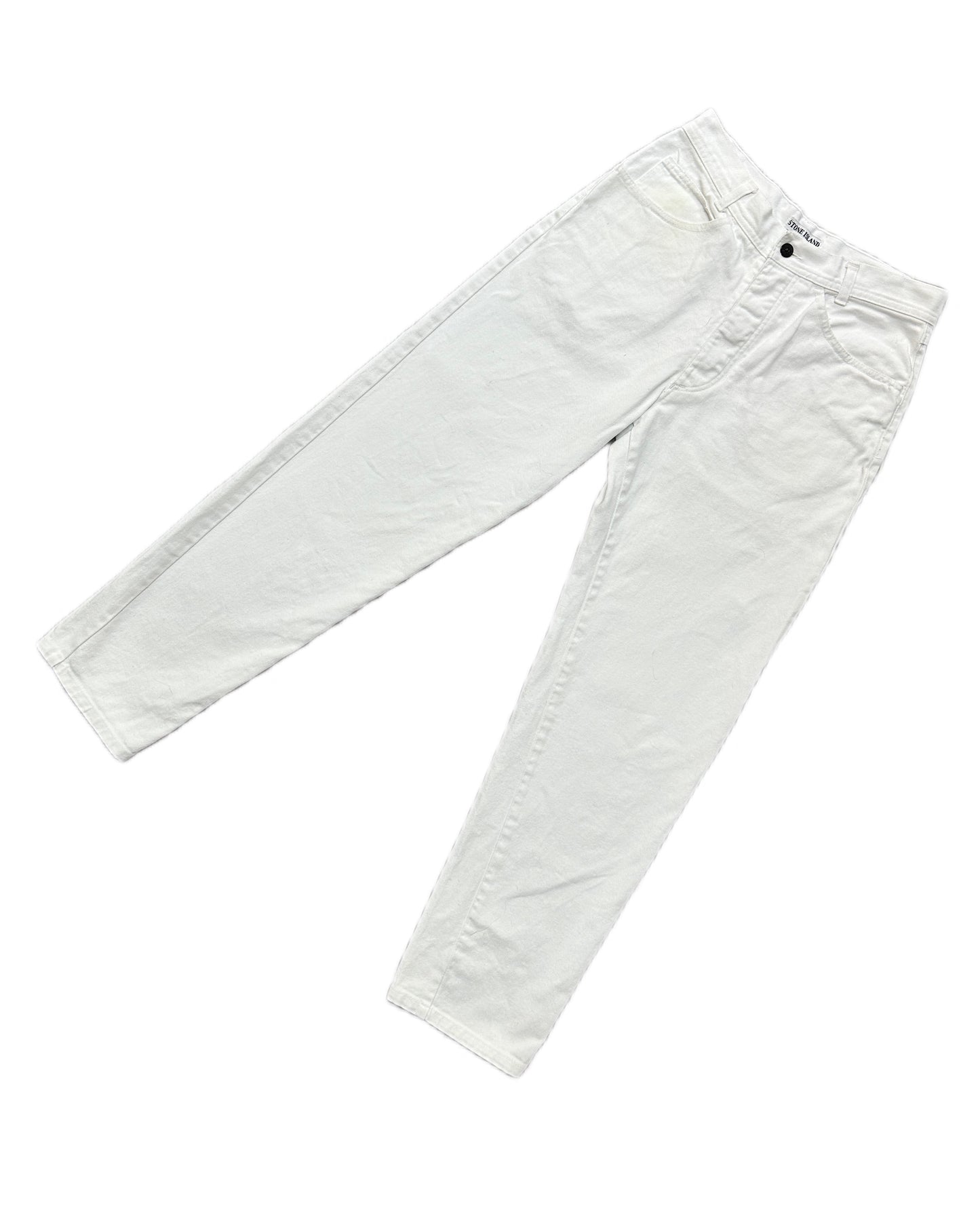 Stone Island 1989 Vintage Green Edge Logo White Button Jeans - 48 - Made in Italy