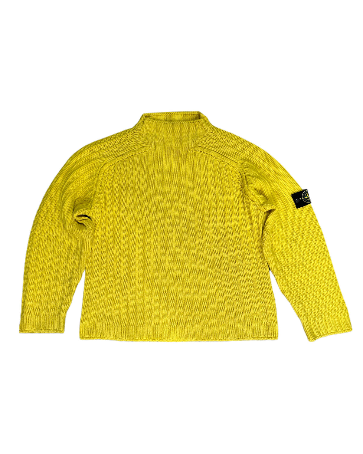 Stone Island 2000 Vintage Yellow Cotton Knit Mockneck Sweater - L - Made in Italy