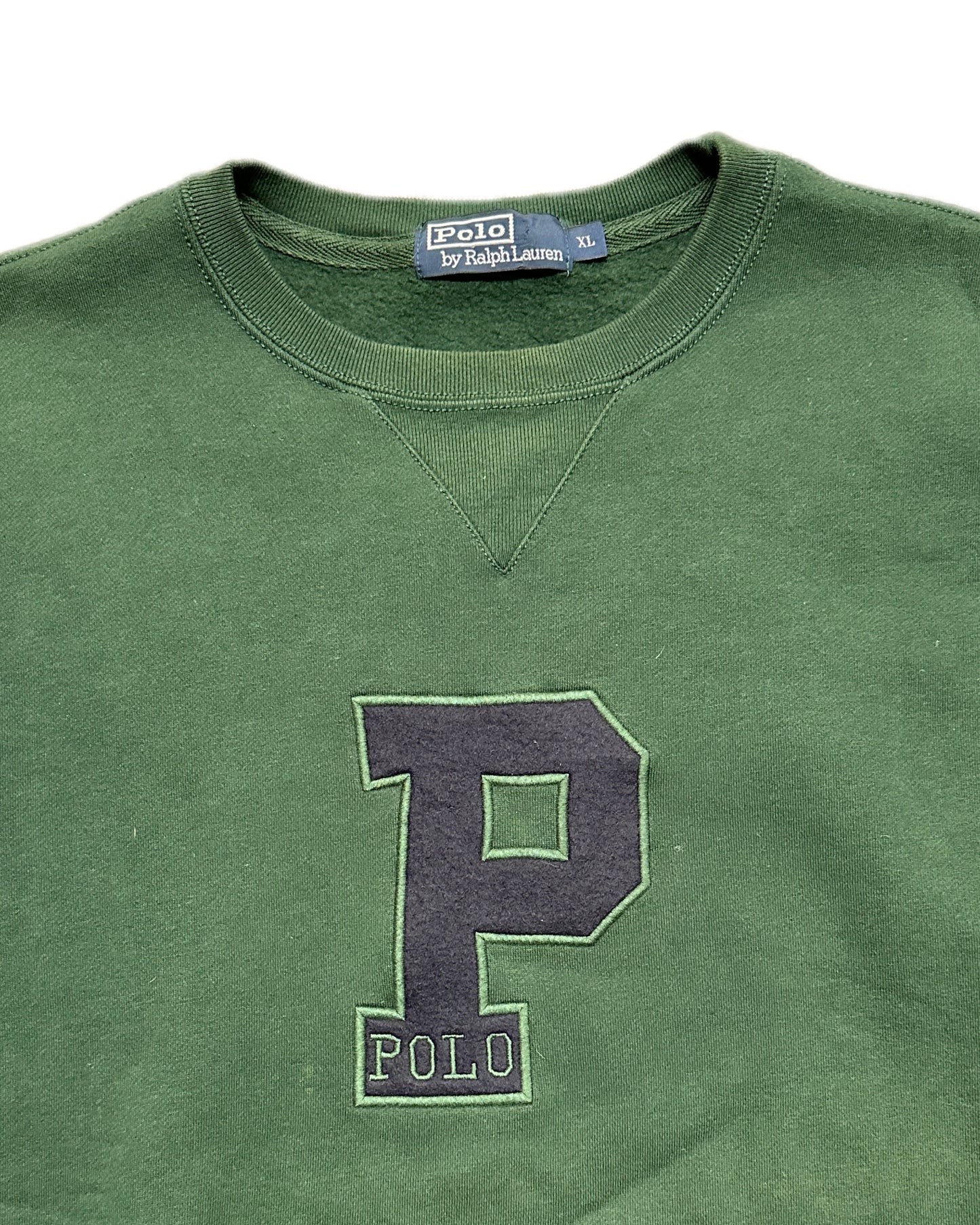 Polo Ralph Lauren 1990 Vintage Big P Logo 90s Sweatshirt - XL - Made in Hong Kong