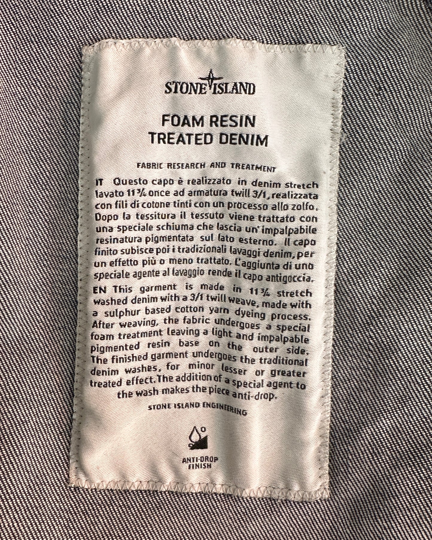 Stone Island 2018 Foam Resin Treated Denim Parka Jacket - M