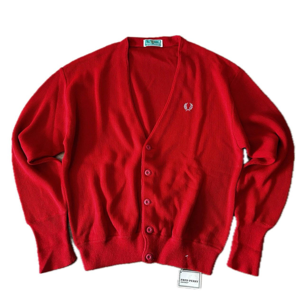 Fred Perry Vintage 80 Red Cardigan - Deadstock - 4 / M - Made in Spain