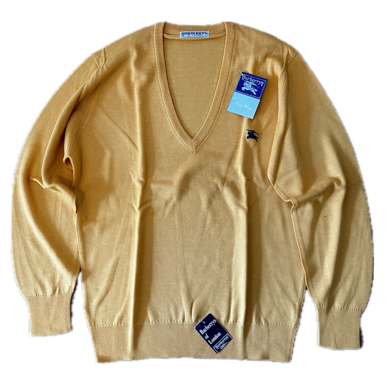 Burberrys Vintage 80s V-Neck Sweater - Deadstock - 7 / XL - Made in Spain