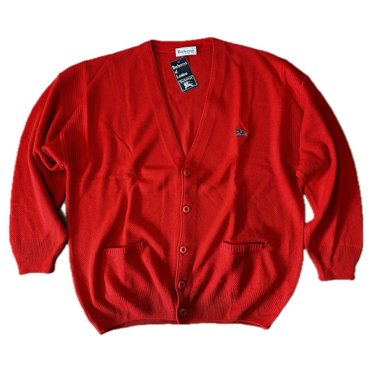 Burberrys Vintage 80s Knit Cardigan Red - Deadstock - 7 / XL - Made in Spain