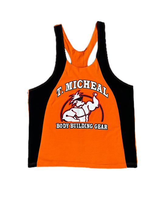 T. Micheal Retro 90s Bodybuilding Orange Stringer Tank Top - L