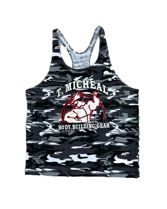 T. Micheal Retro 90s Bodybuilding Stringer Snow Camo Tank Top - XL