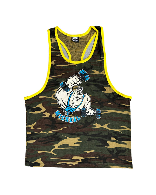 T. Micheal Retro 90s Style Bodybuilding Woodland Camo Racerback Tank Top - XL
