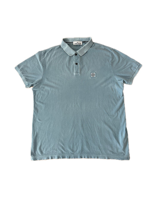 Stone Island 2022 Patch Program Old Treatment Light Blue Polo Shirt - 3XL