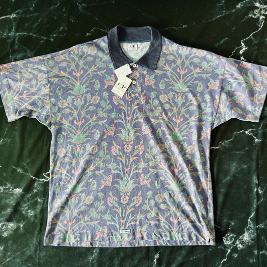 C.P. Company Vintage 1990 Massimo Osti Floral Print Polo T-Shirt - BNWT - XL - Made in Italy