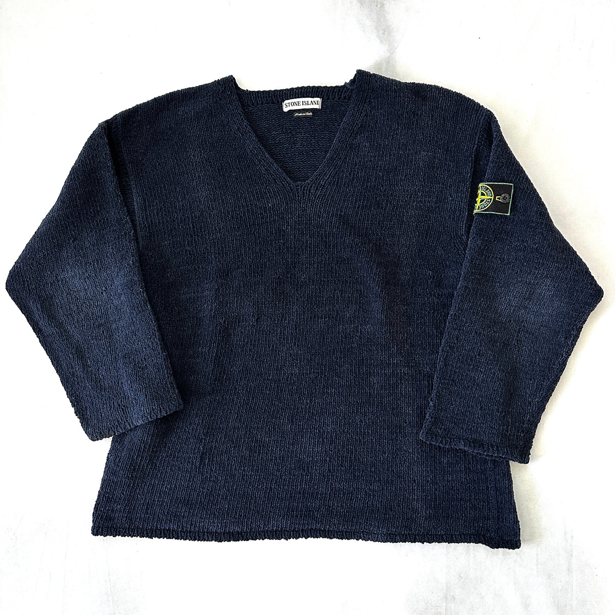 Stone Island 1997 Vintage Chenille V-Neck Cotton Knit Sweater - M 