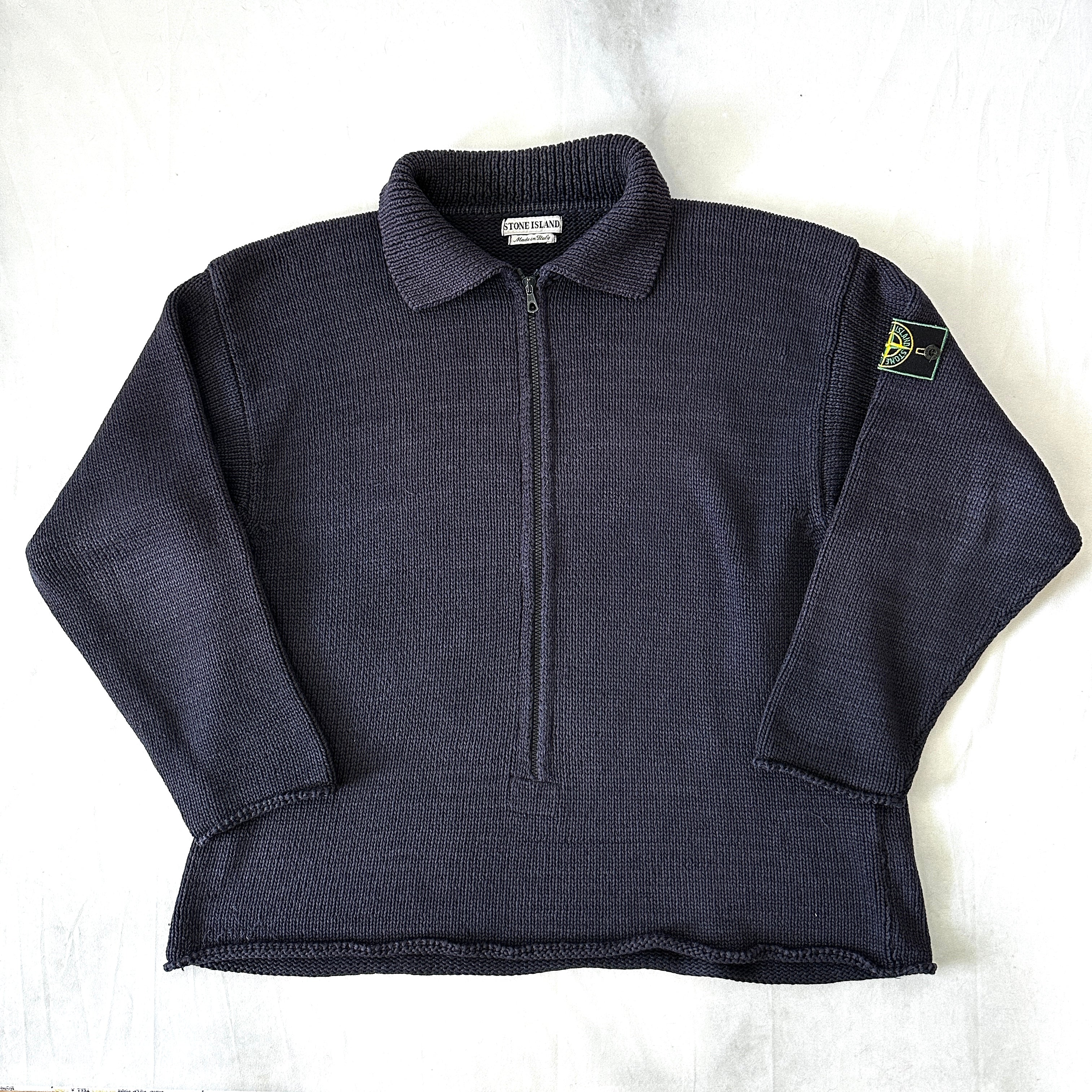 Stone Island 1995 Vintage Cotton Knit 3/4 Zip Sweater - L - Made in Italy