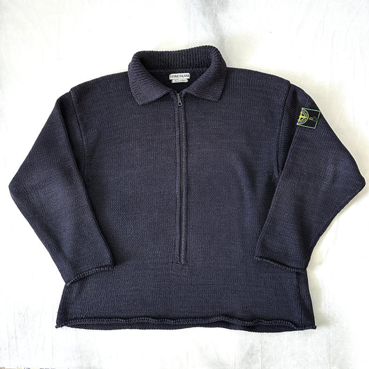 Stone Island 1995 Vintage Cotton Knit 3/4 Zip Sweater - L - Made in Italy