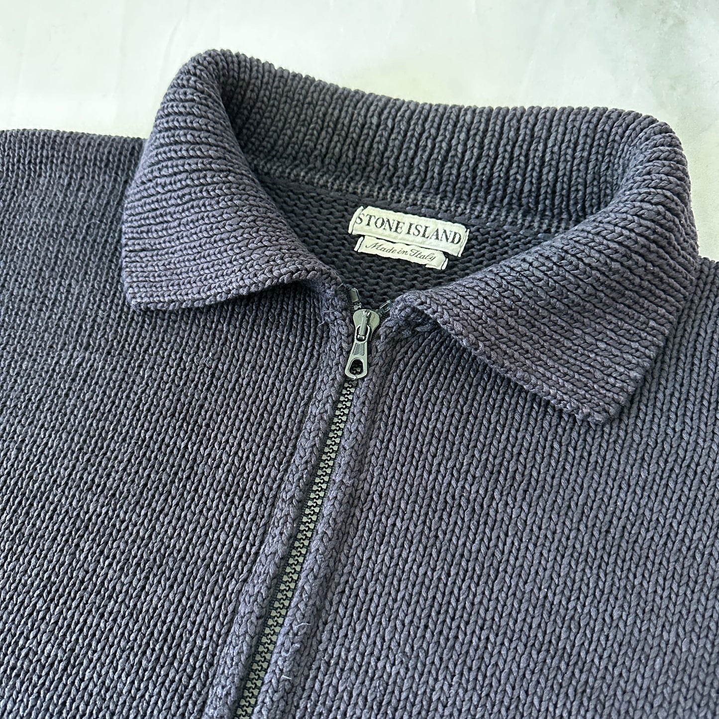 Stone Island 1995 Vintage Cotton Knit 3/4 Zip Sweater - L - Made in Italy