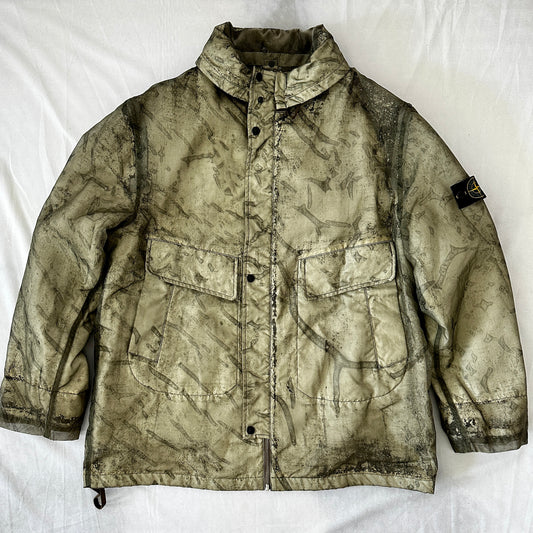 Stone Island 2001 Camo Monofilament Jacket w/ Wool Liner - XXL - Made in Italy