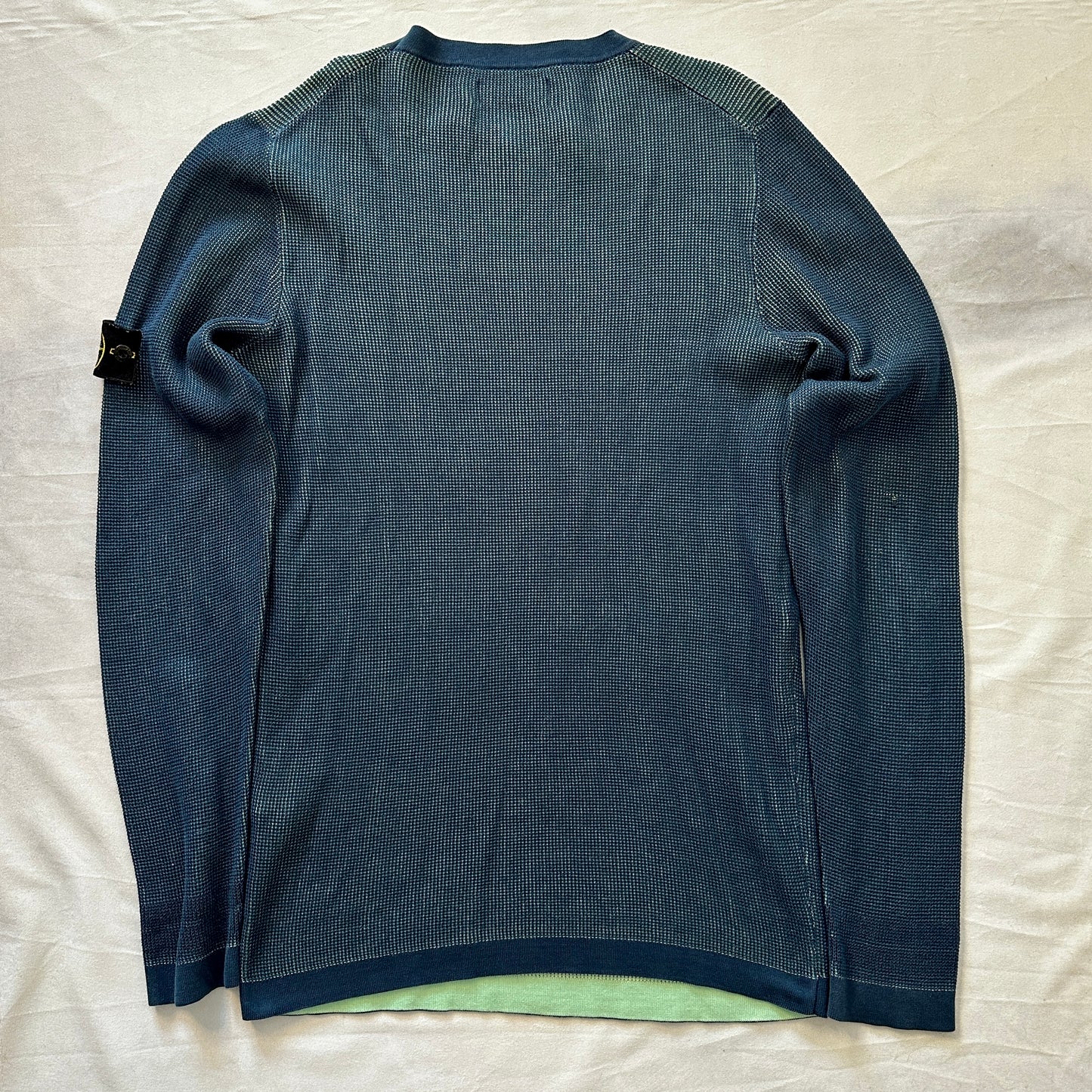 Stone Island 2018 Two-Tone Waffle Cotton Knit Crewneck Sweater - L - Made in Italy