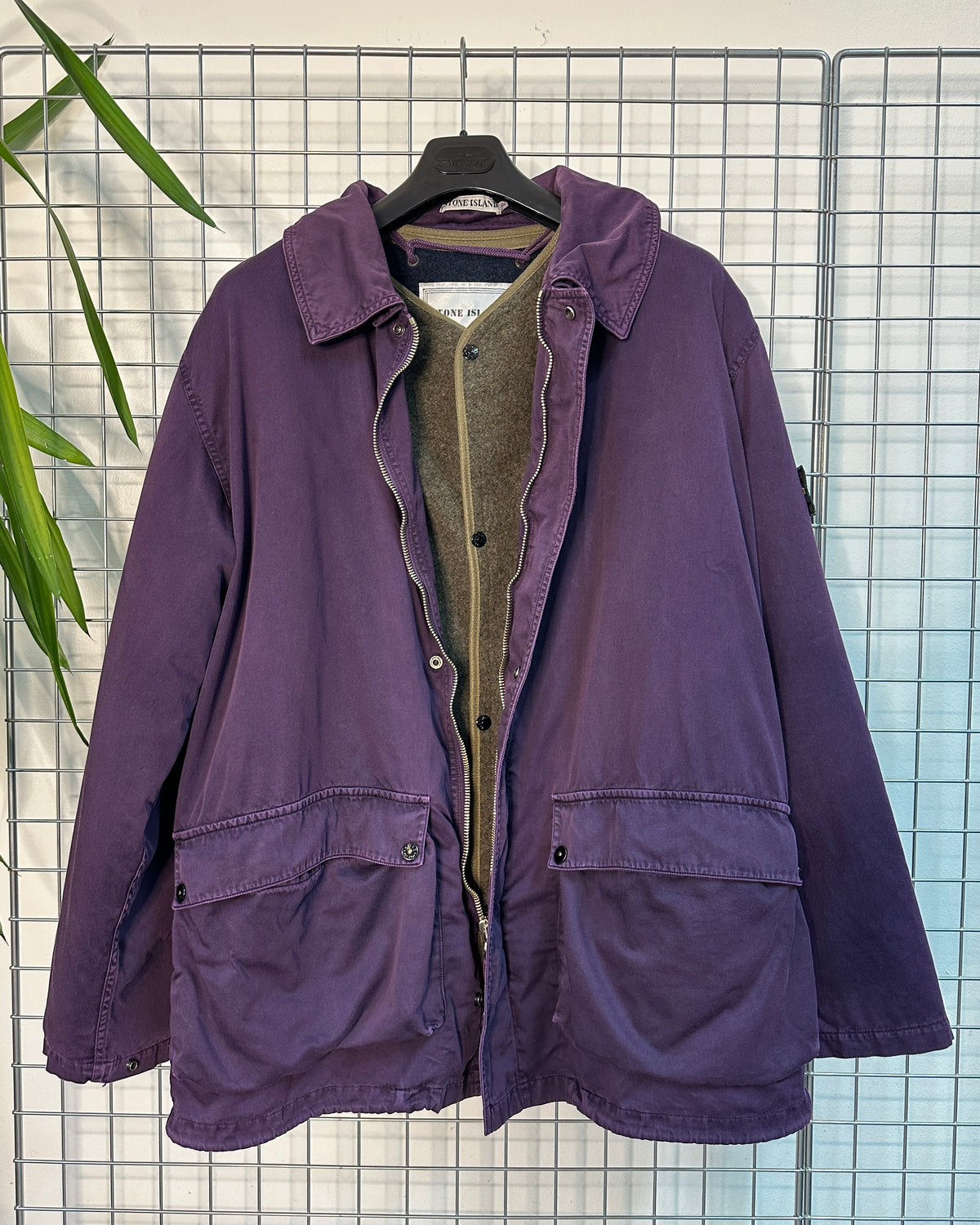 Stone Island 1992 Vintage Raso Gommato Jacket with Wool Liner - XL - Made in Italy
