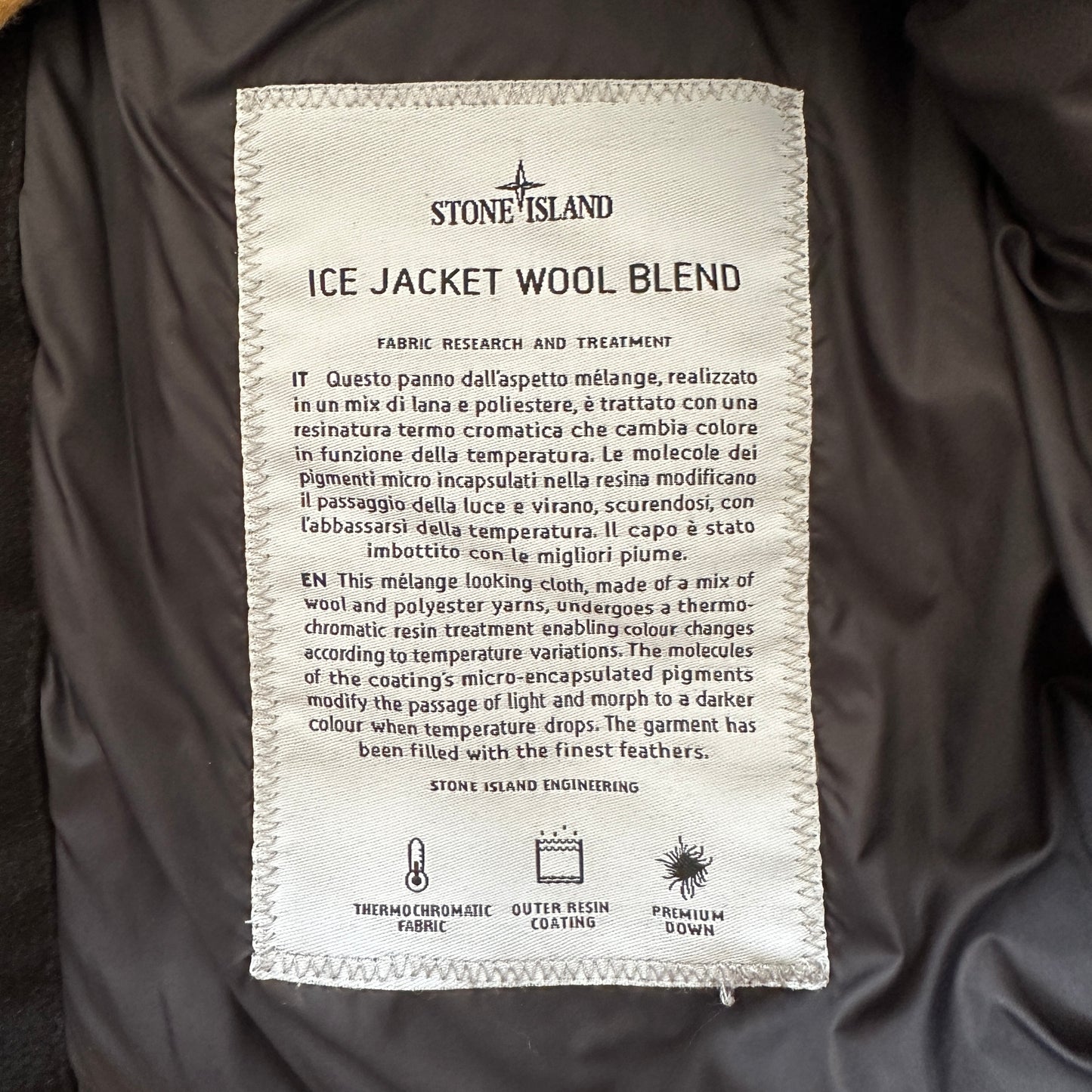 Stone Island 2014 Ice Jacket Wool Blend Down Parka - L