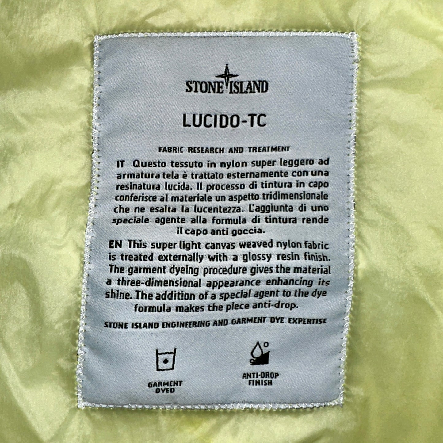 Stone Island 2021 Lucido-TC Packable Crewneck Jacket - Light Yellow - XL - Made in Italy