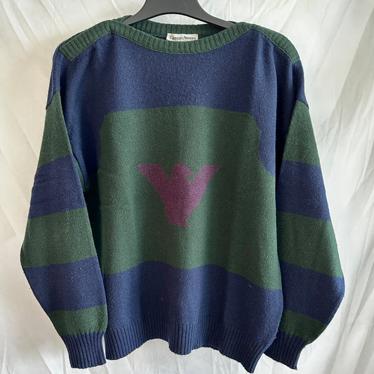 Giorgio Armani Vintage 80s Eagle Logo Sweater - L - Made in Italy