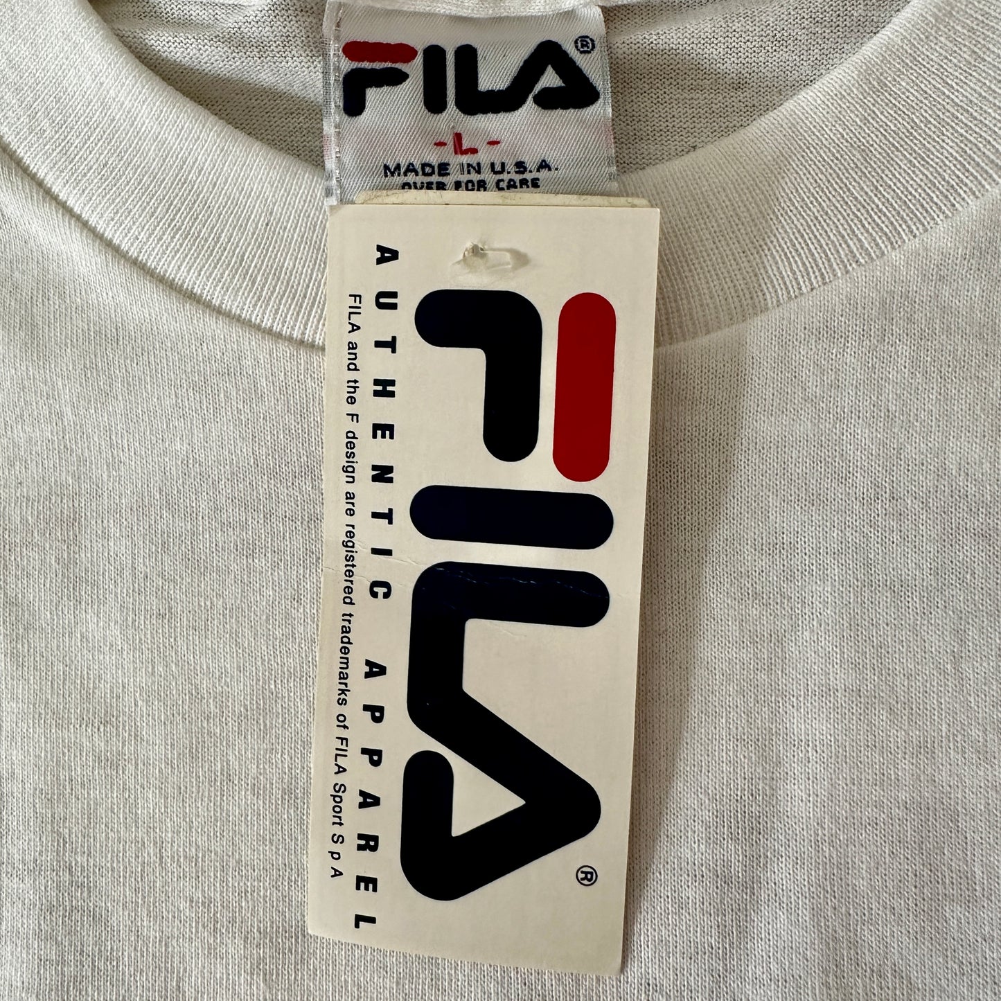 Fila Vintage 1994 White Pocket & Back Logo T-Shirt - L - Made in USA