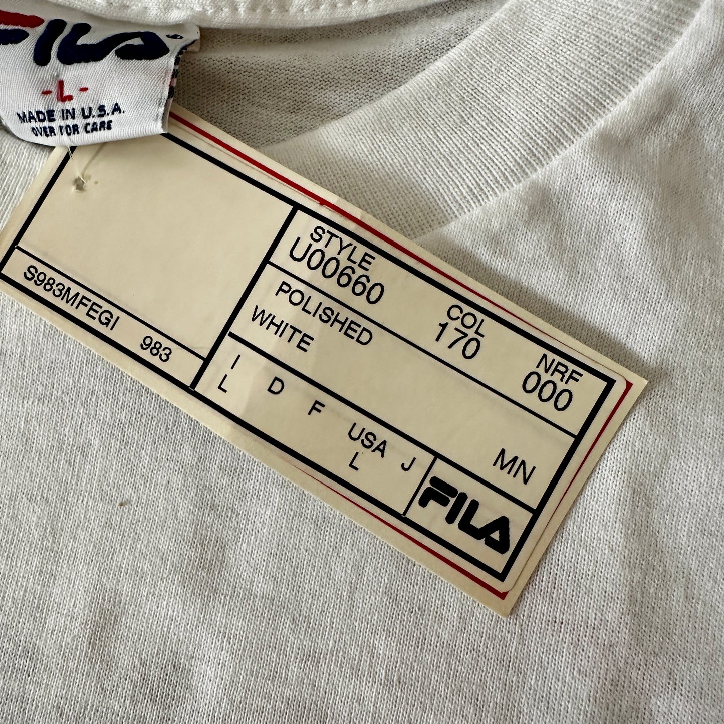 Fila Vintage 1994 White Pocket & Back Logo T-Shirt - L - Made in USA